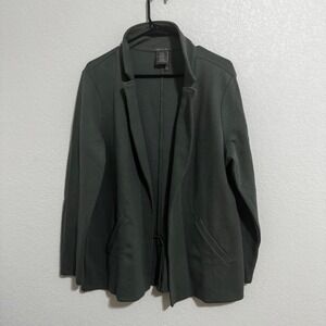 Matty M Open Front Blazer Womens XL Green Excellent Piqué Knit Stretch Jacket